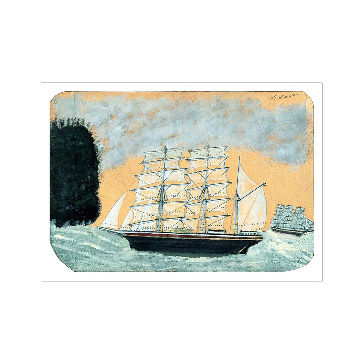 Alfred Wallis Open Edition Cornish Art Print. 'Headland with Two Three-Masters'. Cornwall Art Gallery Historic Art