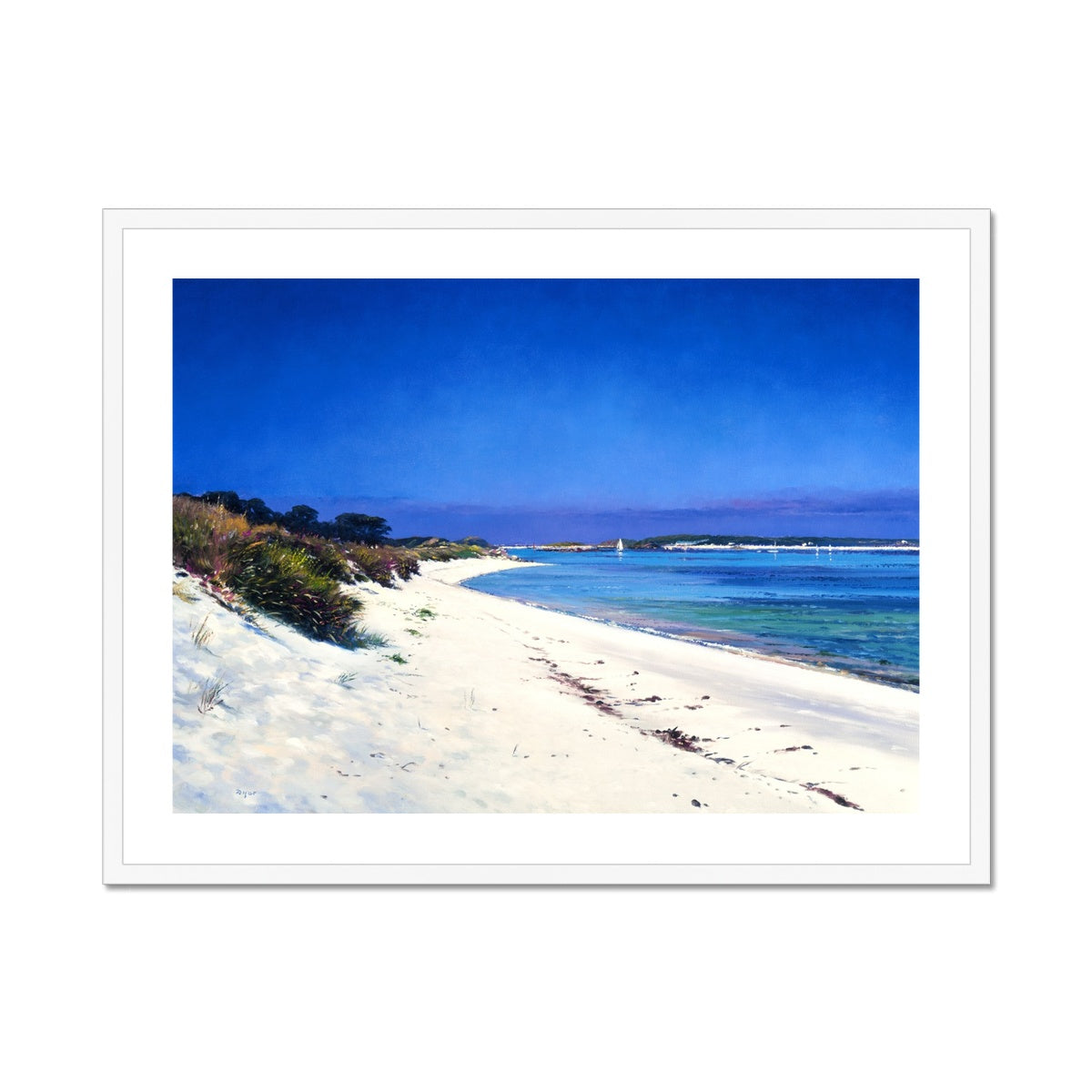 Ted Dyer Framed Open Edition Cornish Fine Art Print. 'White Sands Pentle Bay, Tresco'. Cornwall Art Gallery