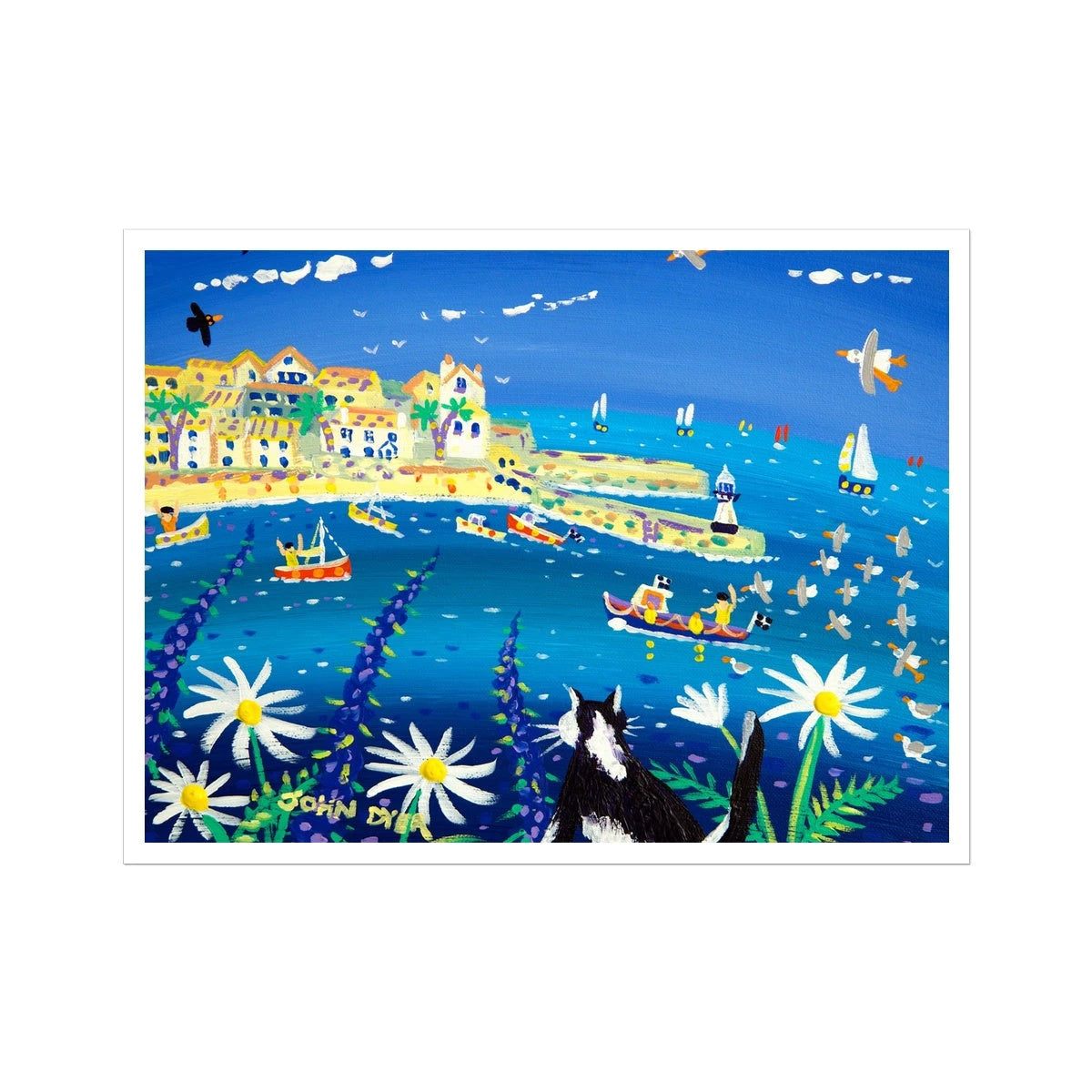 John Dyer Fine Art Print. Open Edition Cornish Art Print. 'Cat Waiting for the Catch, St Ives'. Cornwall Art Gallery John Dyer