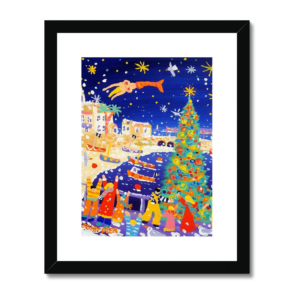 John Dyer Framed & Mounted Open Edition Cornish Art Print. 'Christmas Magic, St Ives'. Cornwall Art Gallery John Dyer
