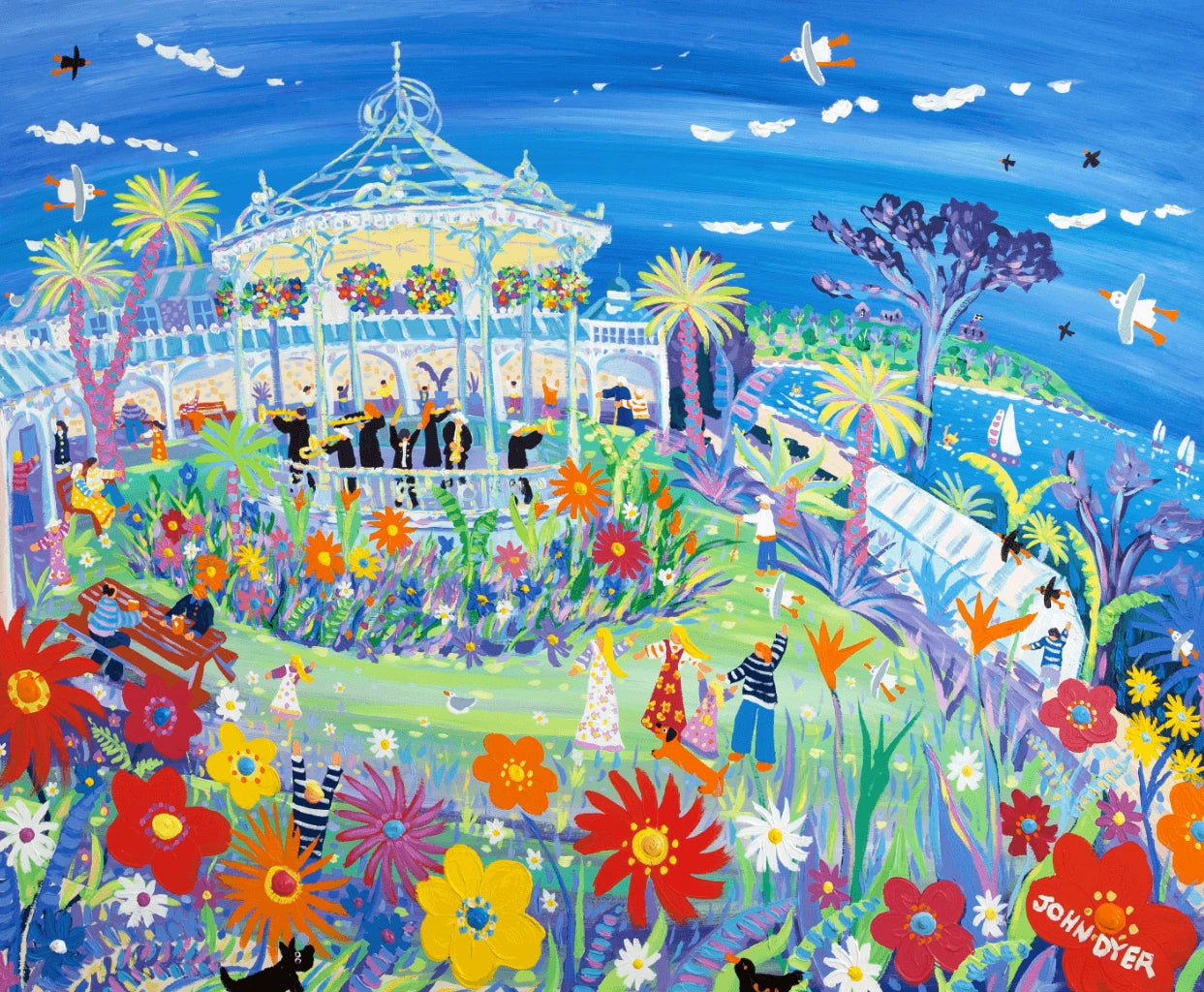 Limited Edition Print by Cornish Artist John Dyer. 'Music by the Sea, Gyllyngdune Gardens, Falmouth'. Cornwall Art Gallery Print John Dyer