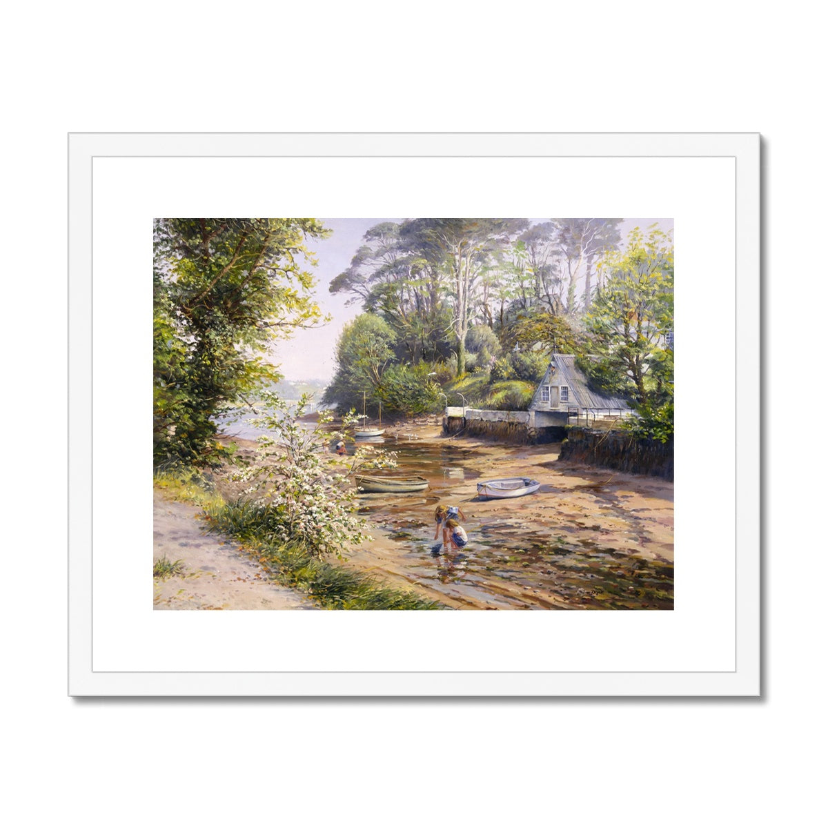 Ted Dyer Framed Open Edition Cornish Fine Art Print. 'Springtime at Helford'. Cornwall Art Gallery