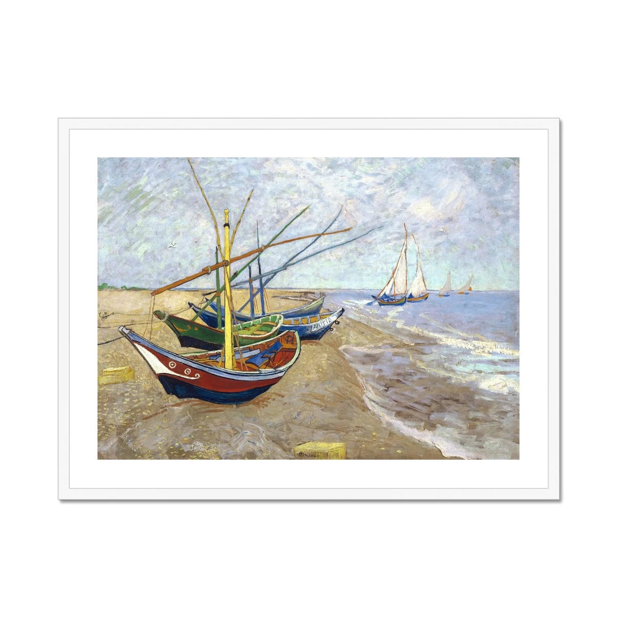 Vincent Van Gogh Framed Open Edition Art Print. 'Barques aux Saintes-Maries'. Art Gallery Historic Art Vincent Van Gogh