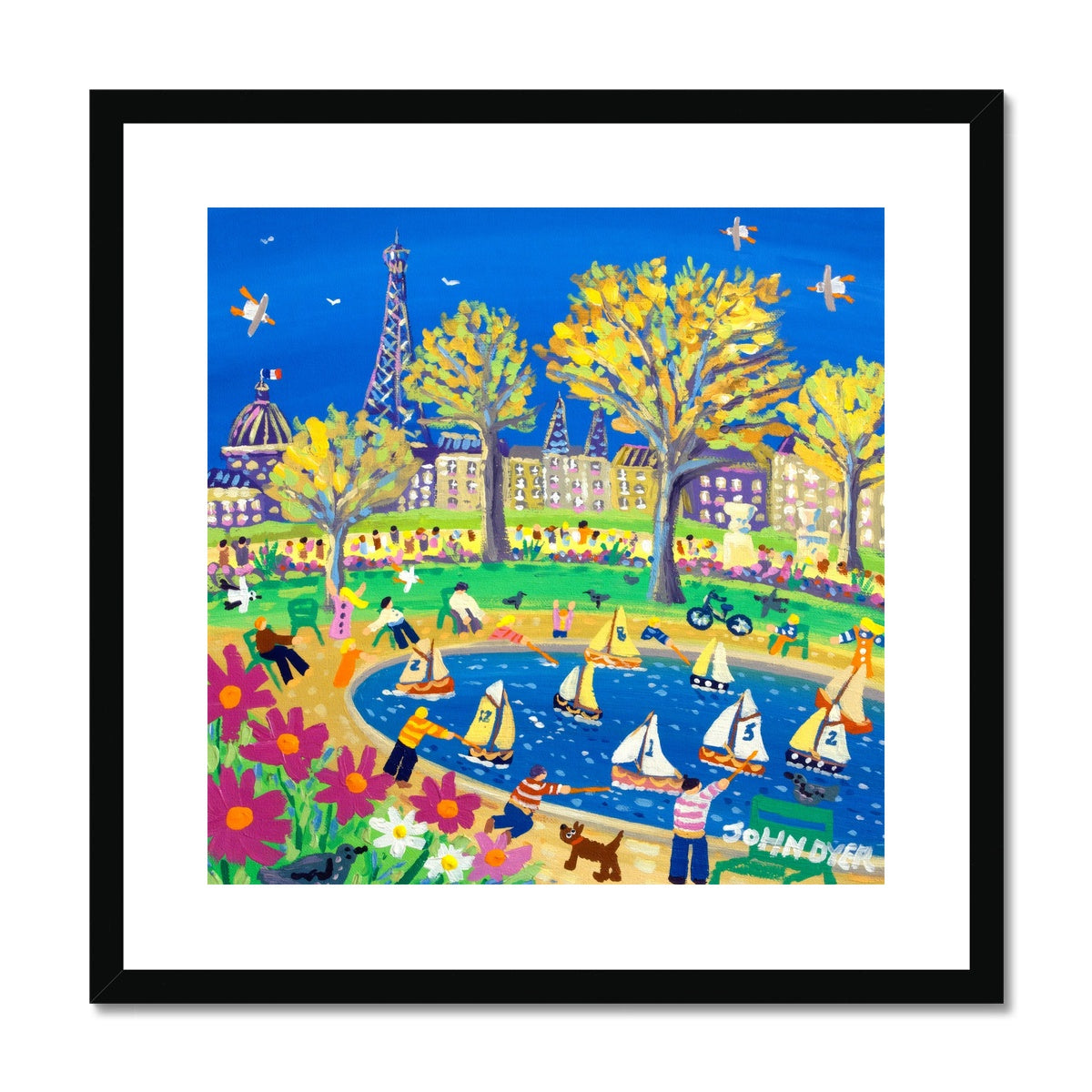 John Dyer Framed Open Edition City Fine Art Print. 'Sunday Afternoon in the Park, Paris, France'. French Art Gallery