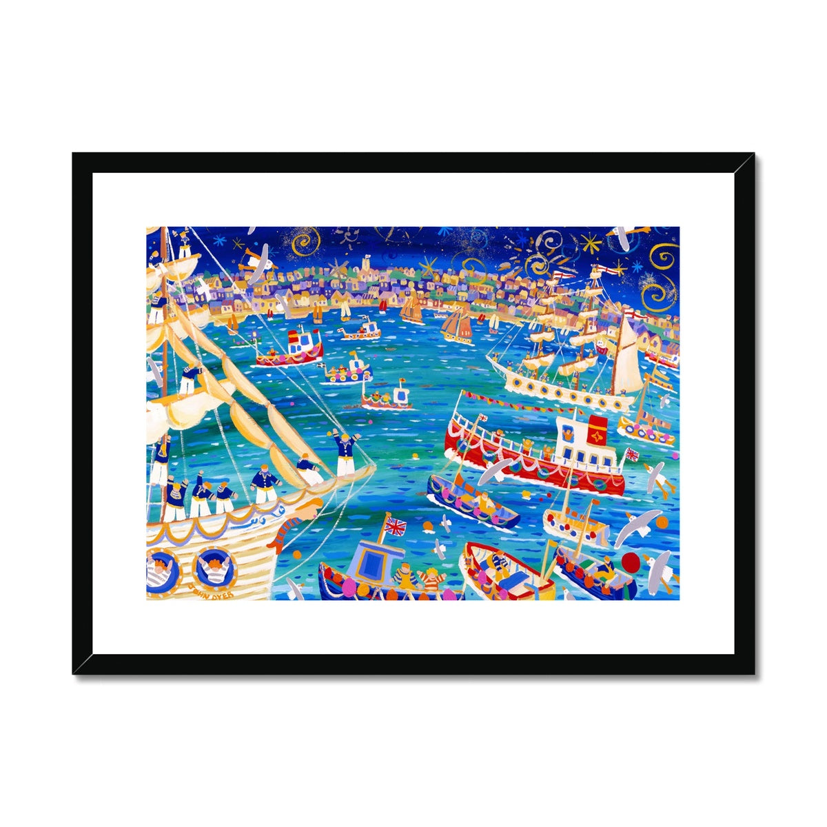 John Dyer Framed Open Edition Cornish Art Print. 'Tall Ships and Small Ships 1998' Cornwall Art Gallery Coastal Art