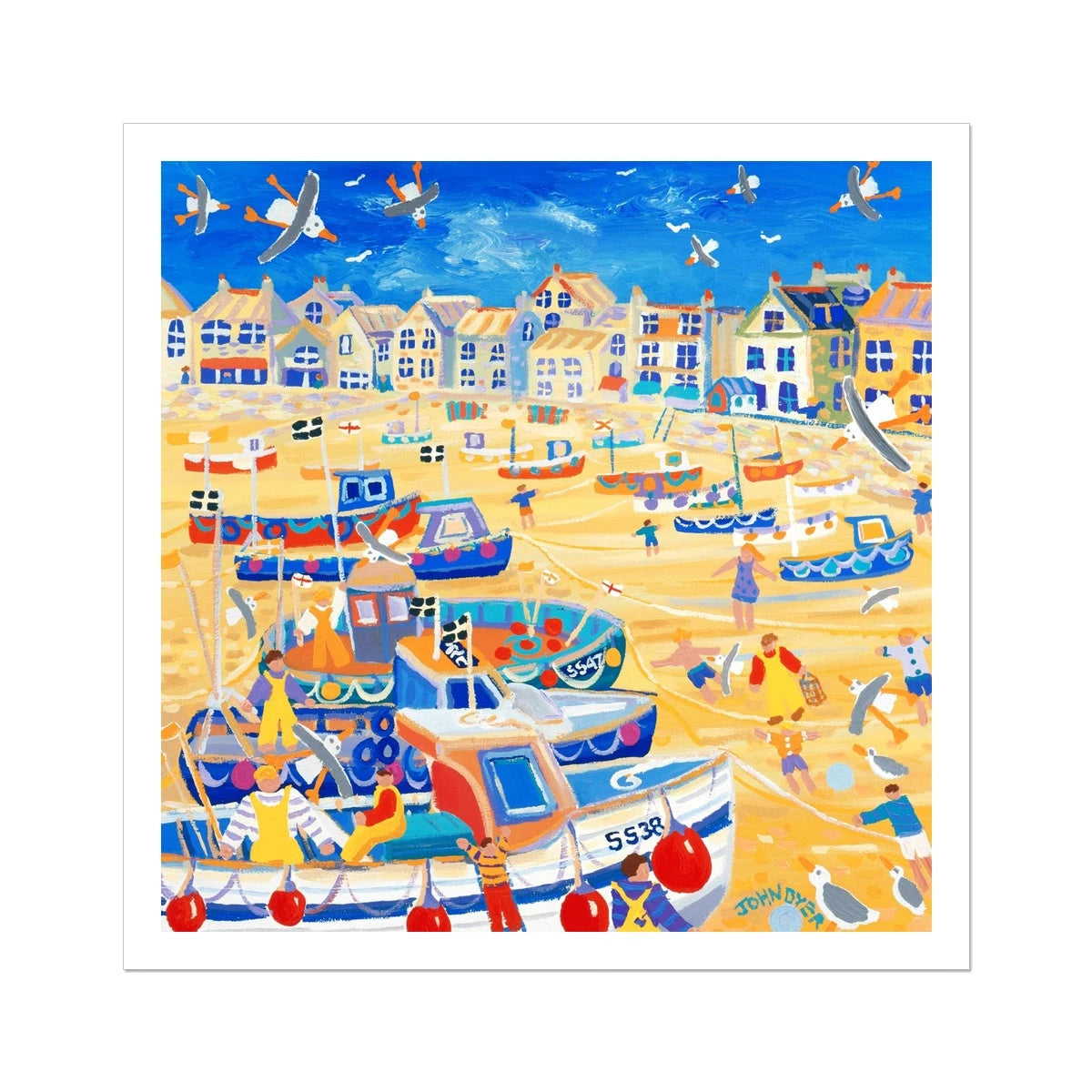John Dyer Fine Art Print. Open Edition Cornish Art Beach Print. 'Boats and ropes, St Ives'. Cornwall Art Gallery John Dyer