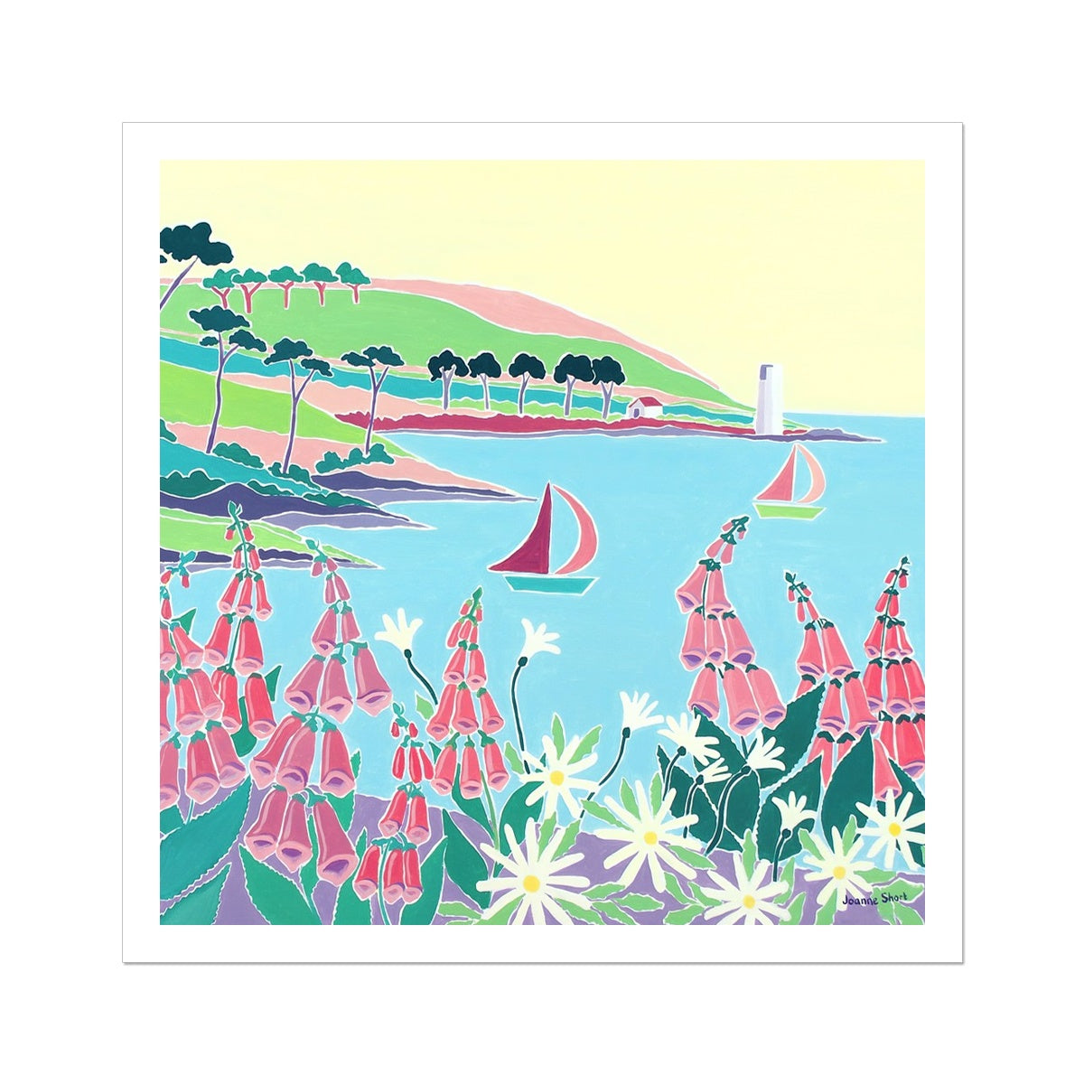 Joanne Short Open Edition Cornish Art Print. 'Sailing Past the Lighthouse, St Anthony Headland'. Cornwall Art Gallery