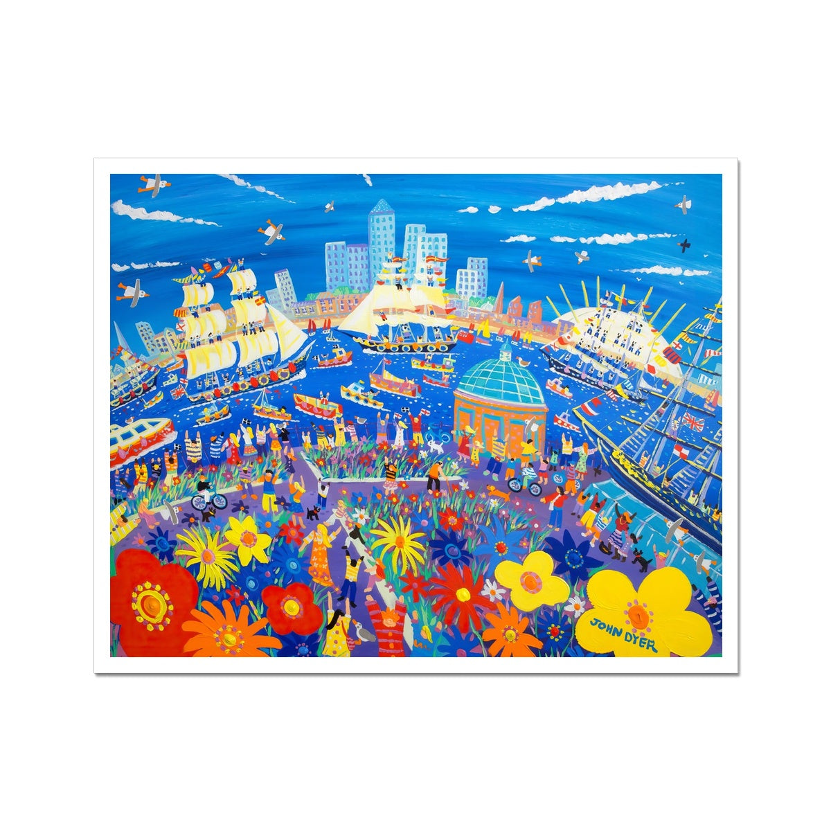 John Dyer Fine Art Print. Open Edition Cornish Art Print. 'Tall Ships & Small Ships, Greenwich Garden, London'. London Art Gallery