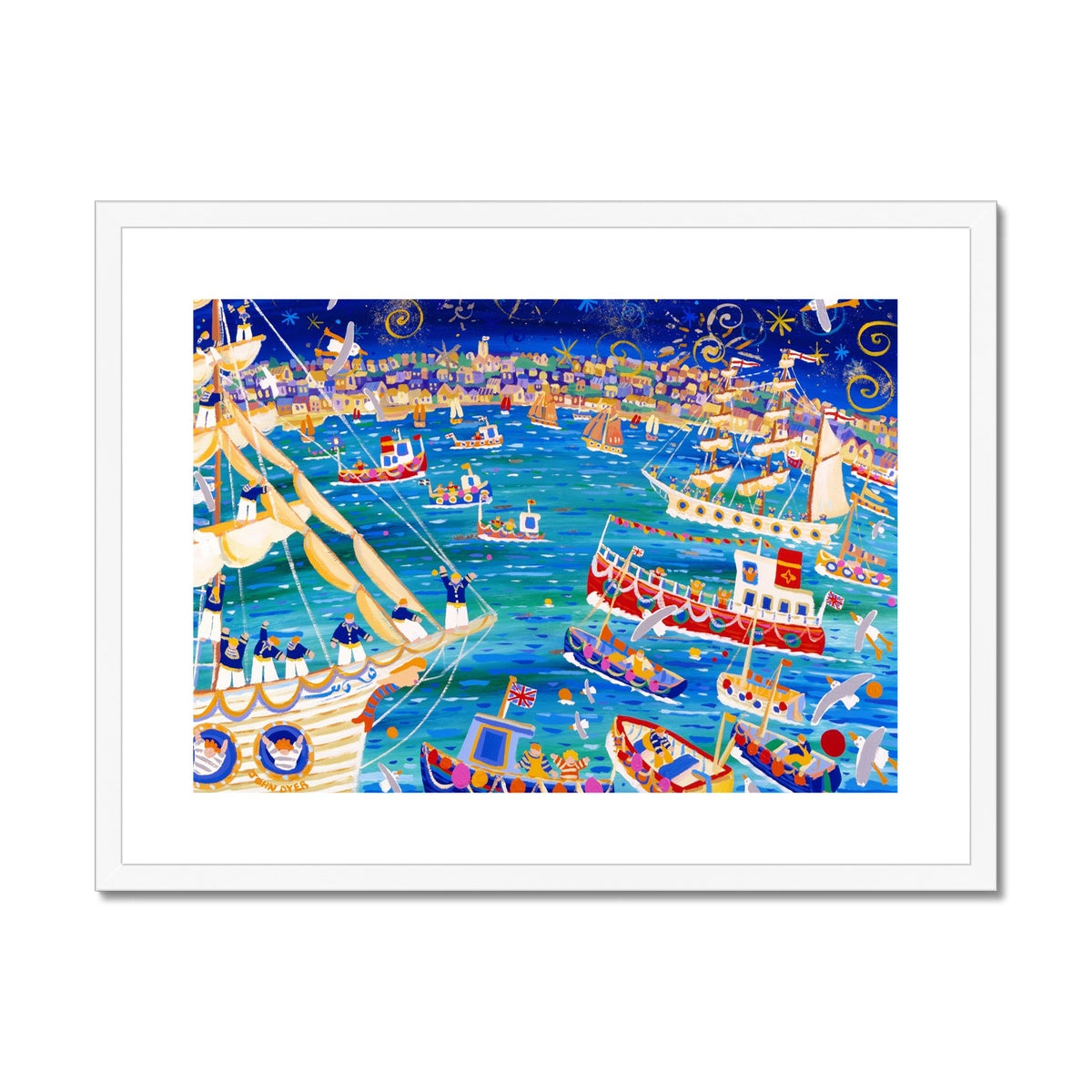 John Dyer Framed Open Edition Cornish Art Print. 'Tall Ships and Small Ships 1998' Cornwall Art Gallery Coastal Art