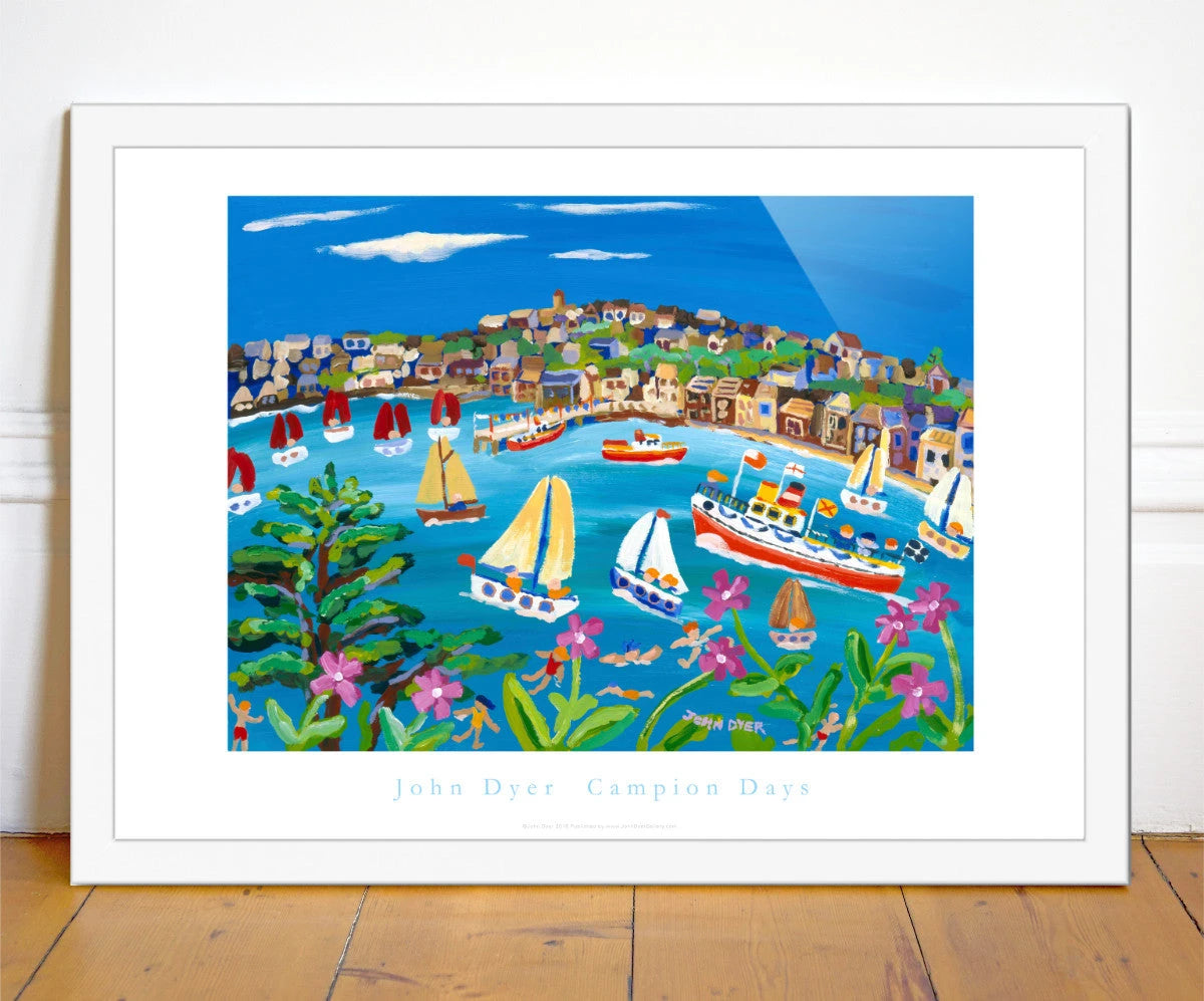 Cornish Art Poster Print. Campion Days, Flushing, Falmouth, Cornwall. By Cornish Artist John Dyer