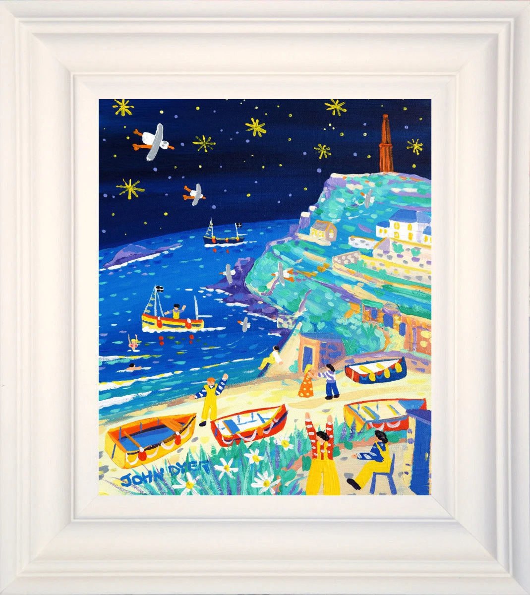 'Twinkling Stars, Cape Cornwall', 12x10 inches original art acrylic on canvas. Paintings of Cornwall by Cornish Artist John Dyer. Cornwall Art Gallery John Dyer