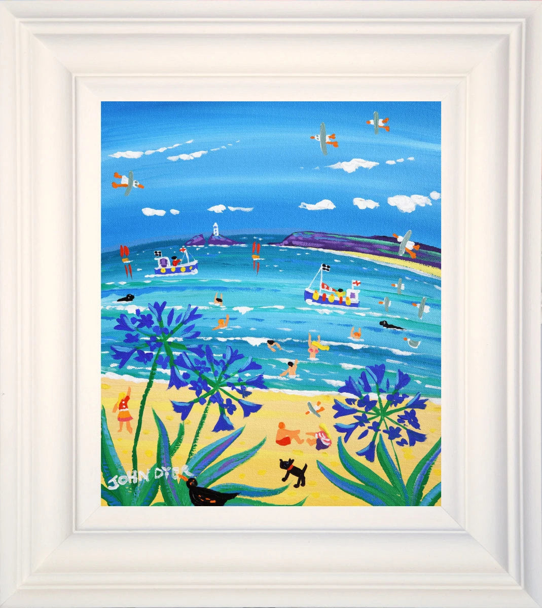 'Agapanthus Days, Carbis Bay', 12x10 inches acrylic on canvas. Cornwall Painting by Cornish Artist John Dyer. Cornish Art. John Dyer