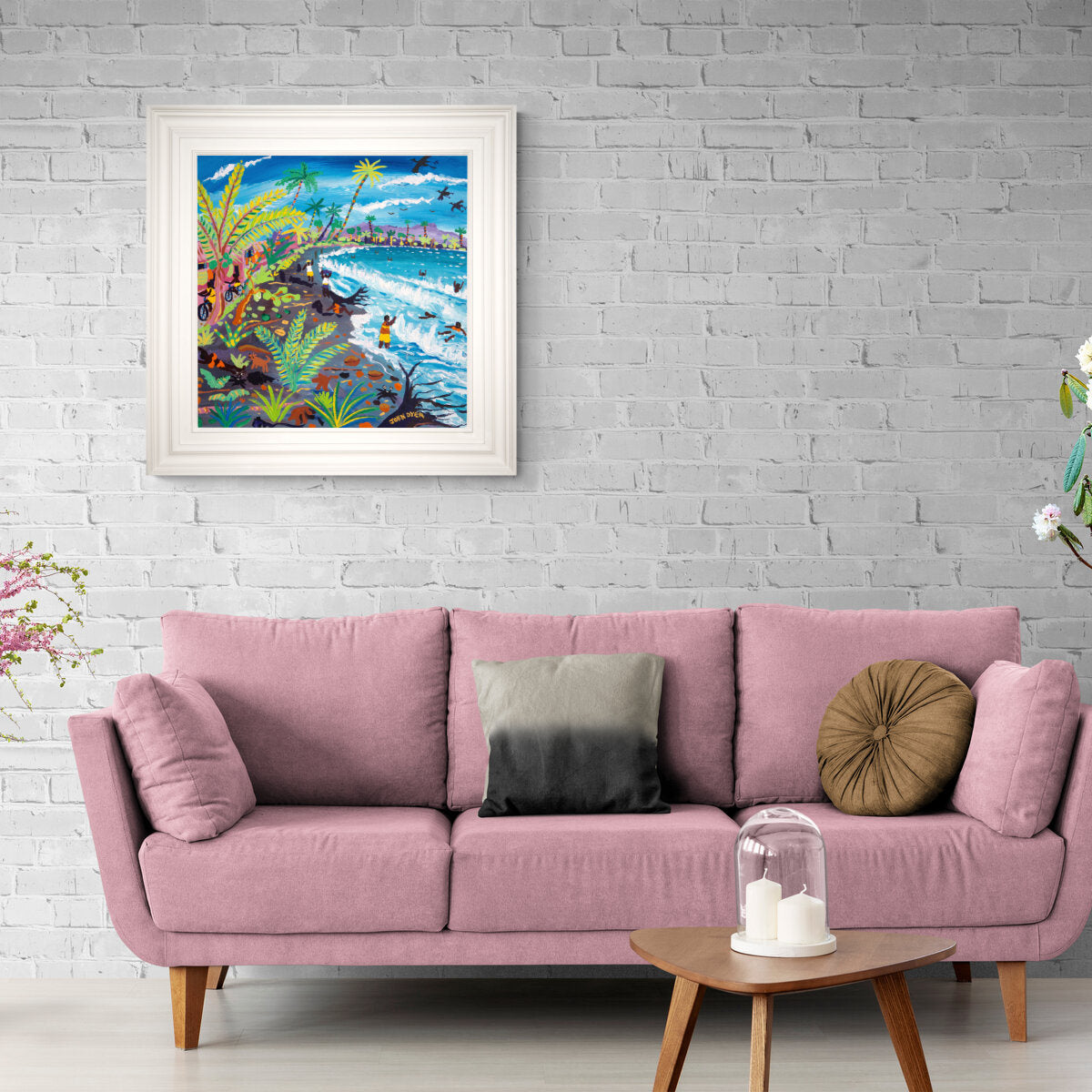 'Caribbean Beach Life, Costa Rica', 24 x 24 inches acrylic on canvas. Caribbean Coastal painting by British Artist John Dyer