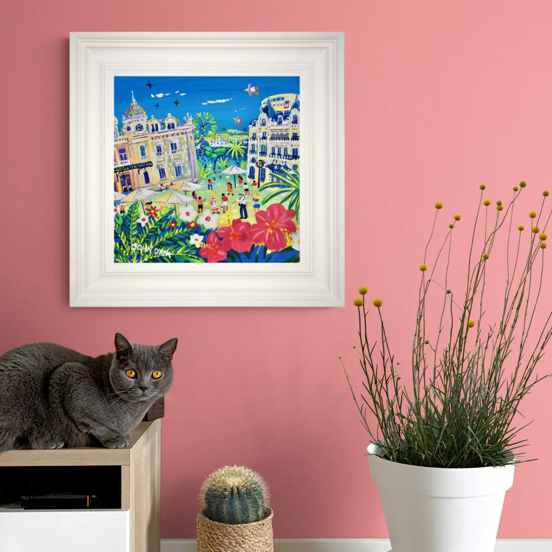 'Summer Flowers at Monte Carlo', 12x12 inches acrylic on canvas. Paintings of Monaco by British Artist John Dyer. French Art Gallery
