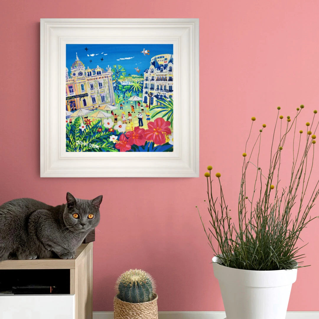 'Summer Flowers at Monte Carlo', 12x12 inches acrylic on canvas. Paintings of Monaco by British Artist John Dyer. French Art Gallery John Dyer