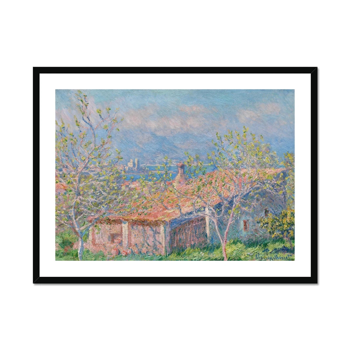 Claude Monet Framed Open Edition Art Print. 'Gardener's House at Antibes'. Art Gallery Historic Art Claude Monet
