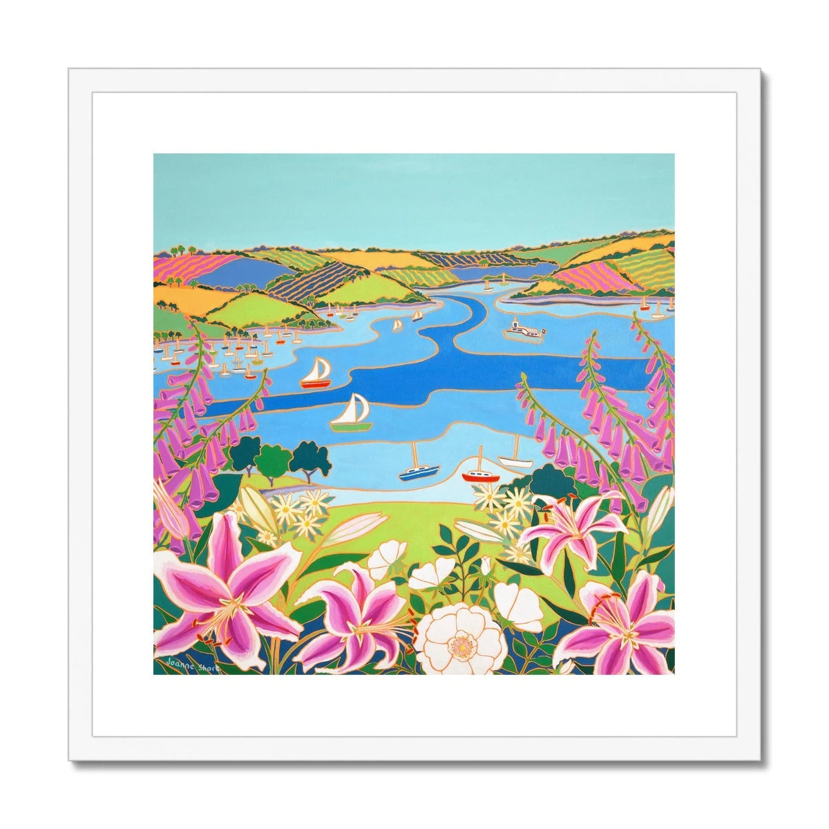 Joanne Short Framed Open Edition Cornish Fine Art Print. 'Wild Flowers and Wedding Lilies'. Cornwall Art Gallery Joanne Short