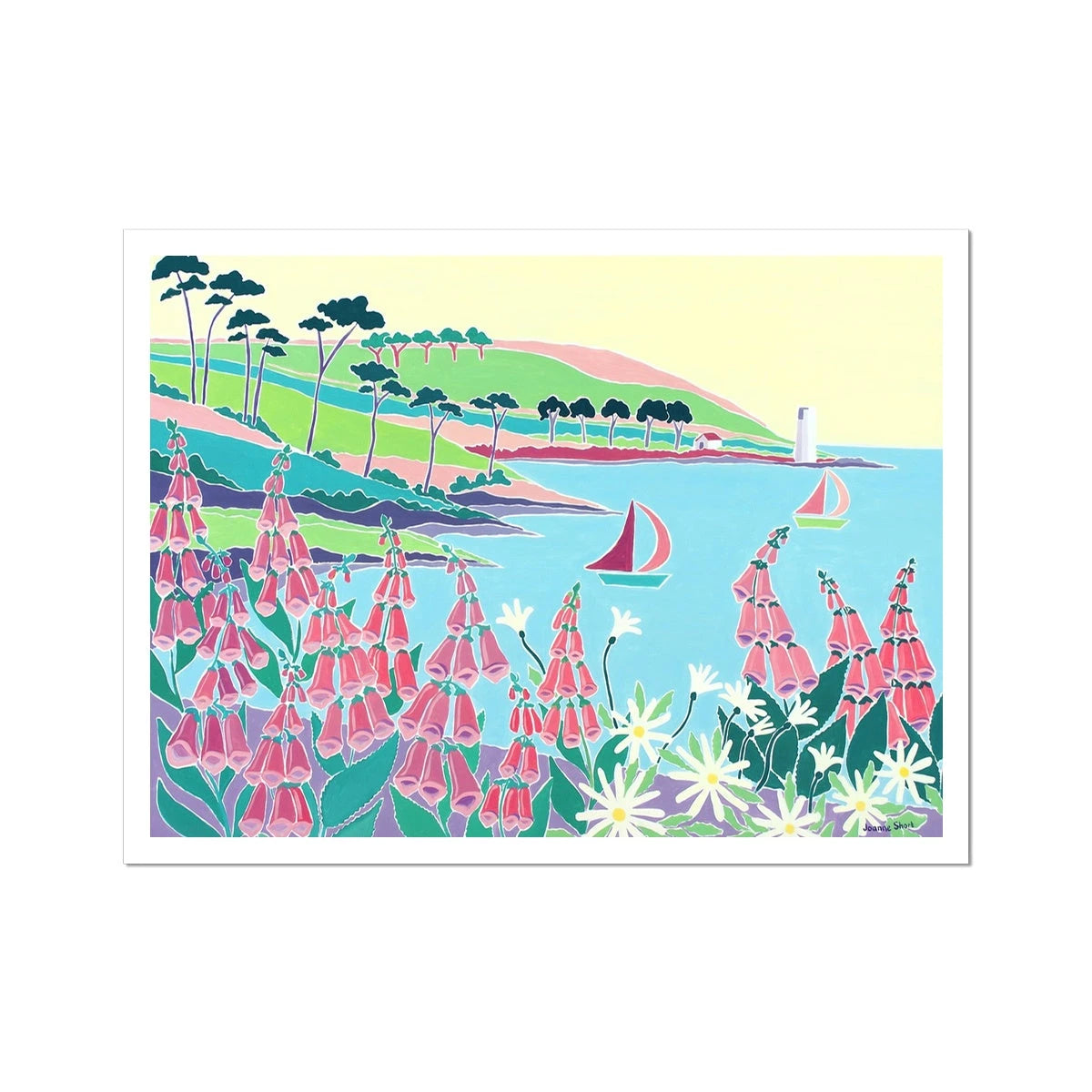 Joanne Short Open Edition Cornish Art Print. 'Sailing Past the Lighthouse, St Anthony Headland'. Cornwall Art Gallery Joanne Short