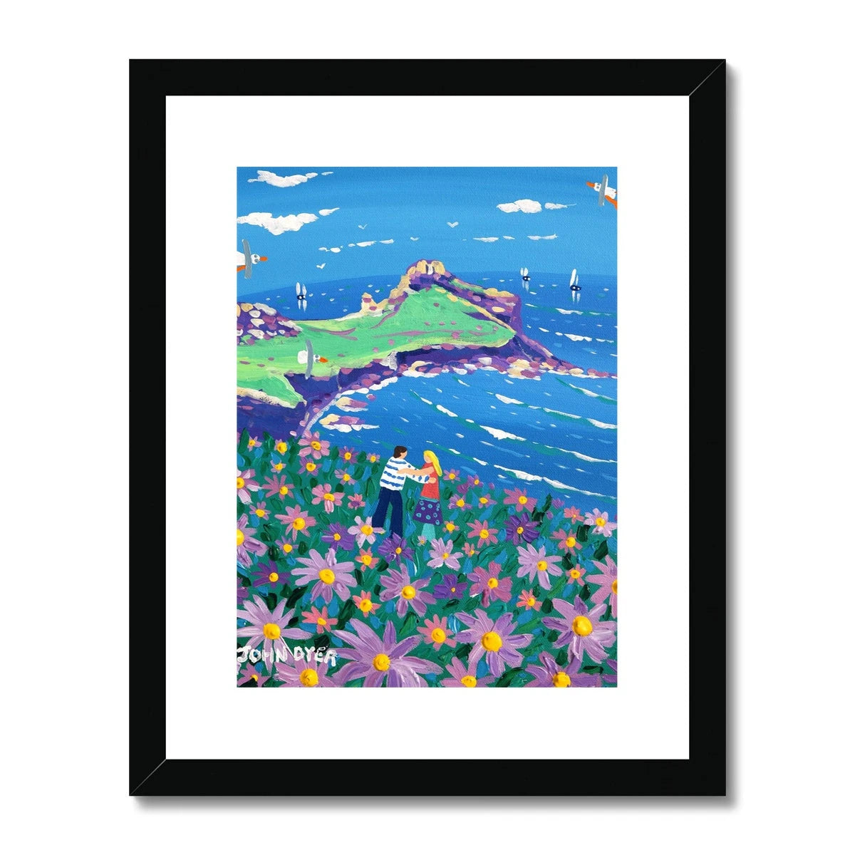 John Dyer Framed & Mounted Open Edition Cornish Art Print. 'A Carpet of Flowers, Gurnard's Head, Zennor'. Cornwall Art Gallery John Dyer