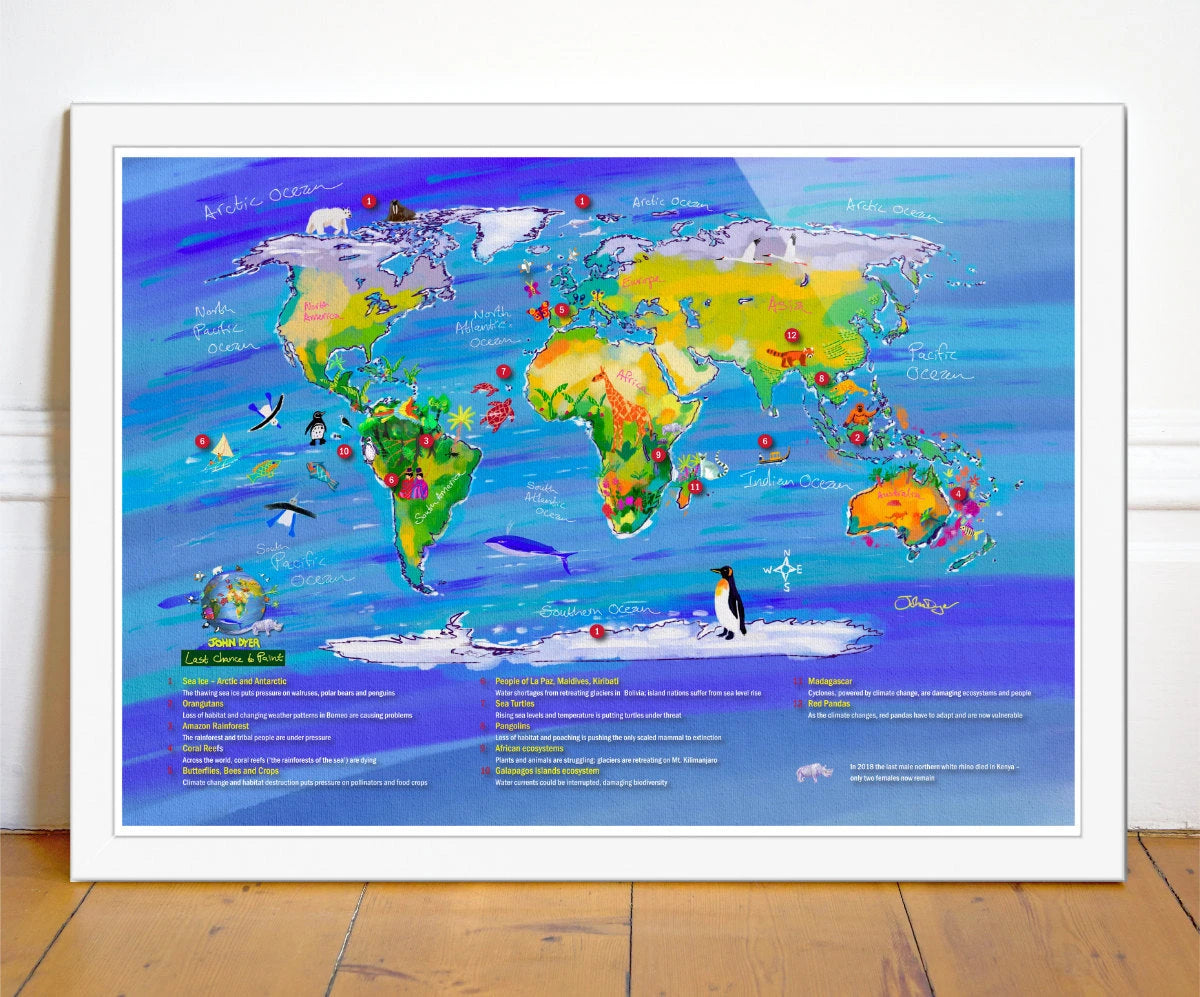 Climate Change Poster Wildlife Map. 'Last Chance to Paint' by artist John Dyer. John Dyer
