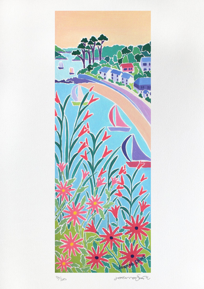Signed Limited Edition Print by Cornish Artist Joanne Short. 'Whistling Jacks and Tall Pines, Helford Passage'. Cornwall Art Gallery Print