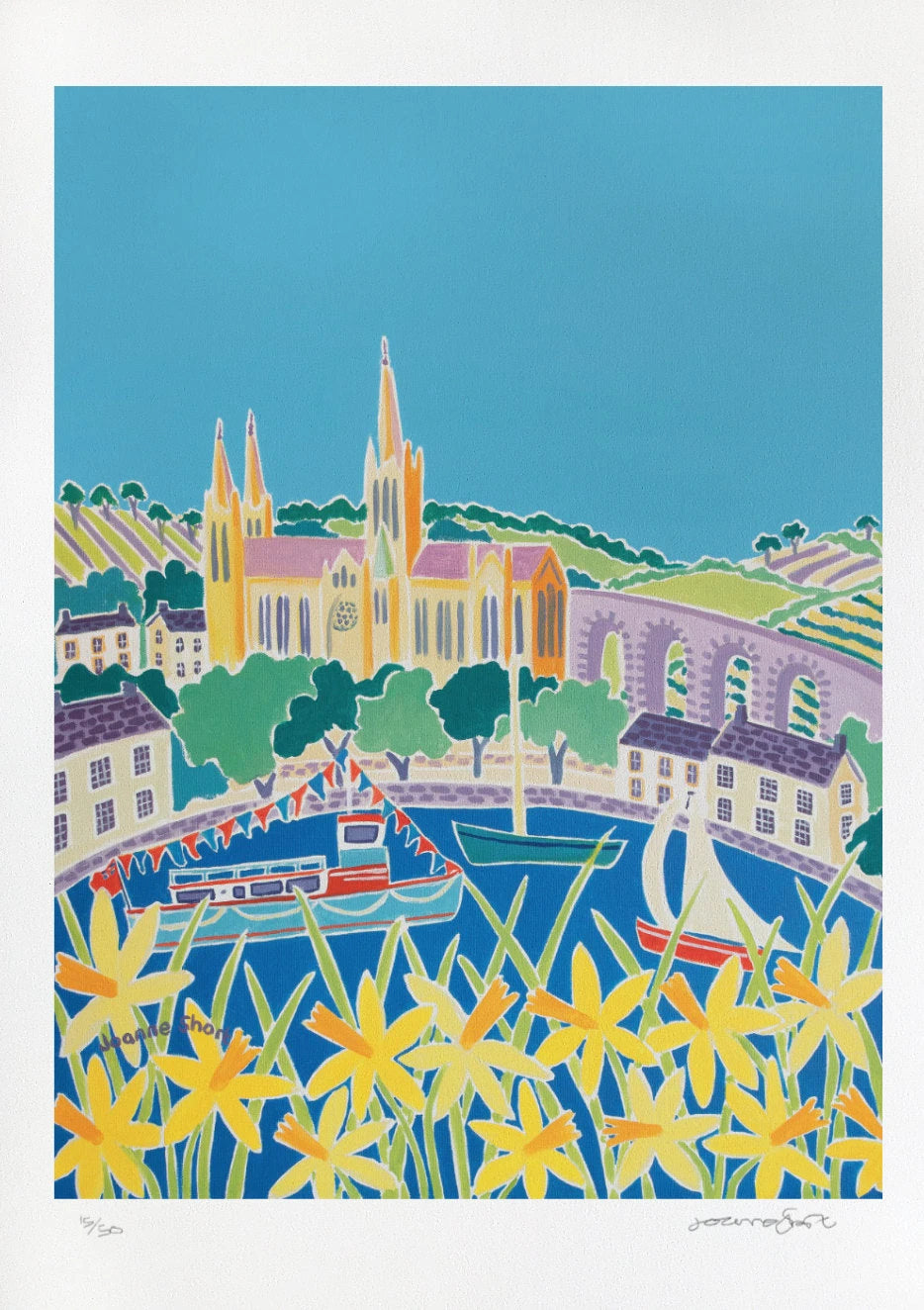 Signed Limited Edition Print by Cornish Artist Joanne Short. 'Blue Sky, Truro'. Cornwall Art Gallery Print Joanne Short