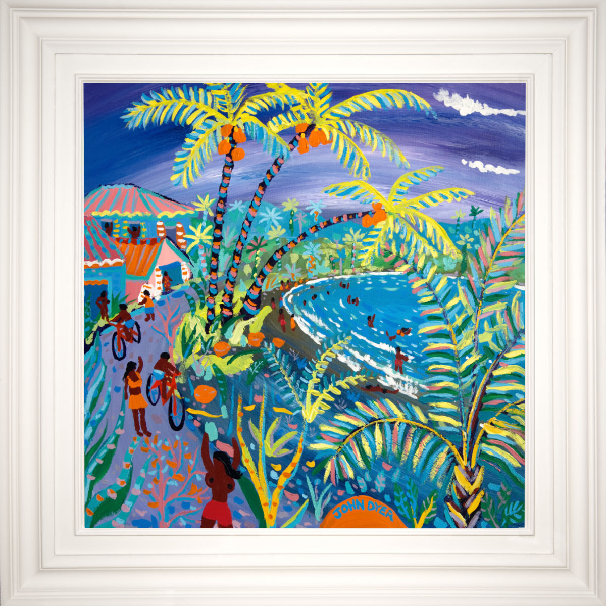 John Dyer Painting. 'Swaying Caribbean Coconuts, Costa Rica'. Caribbean Art Gallery.