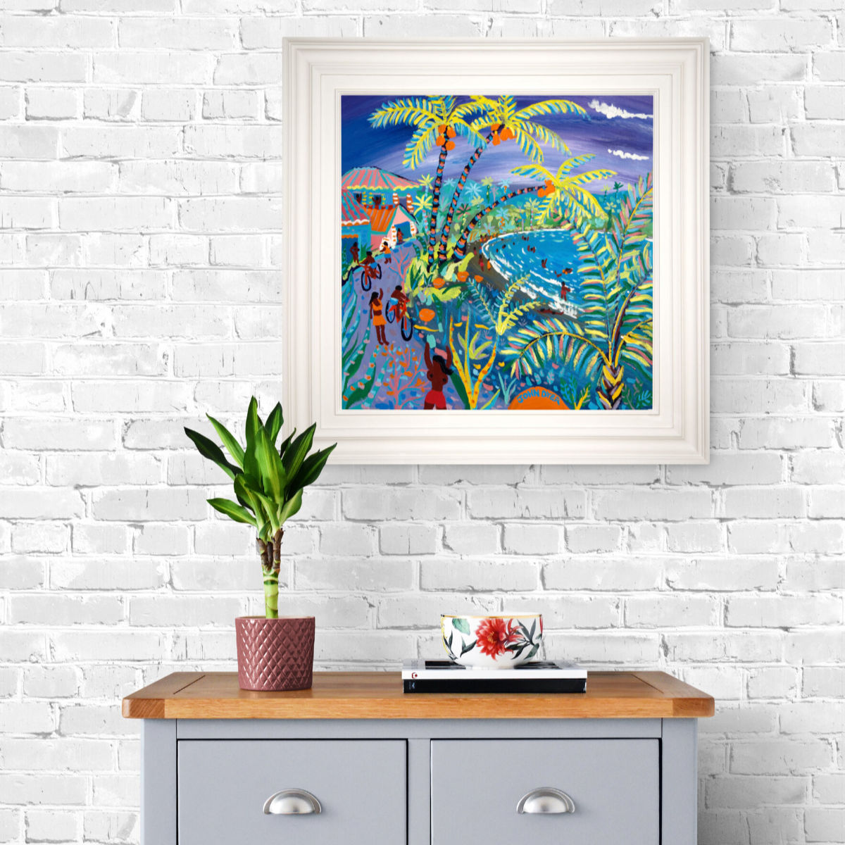 John Dyer Painting. 'Swaying Caribbean Coconuts, Costa Rica'. Caribbean Art.