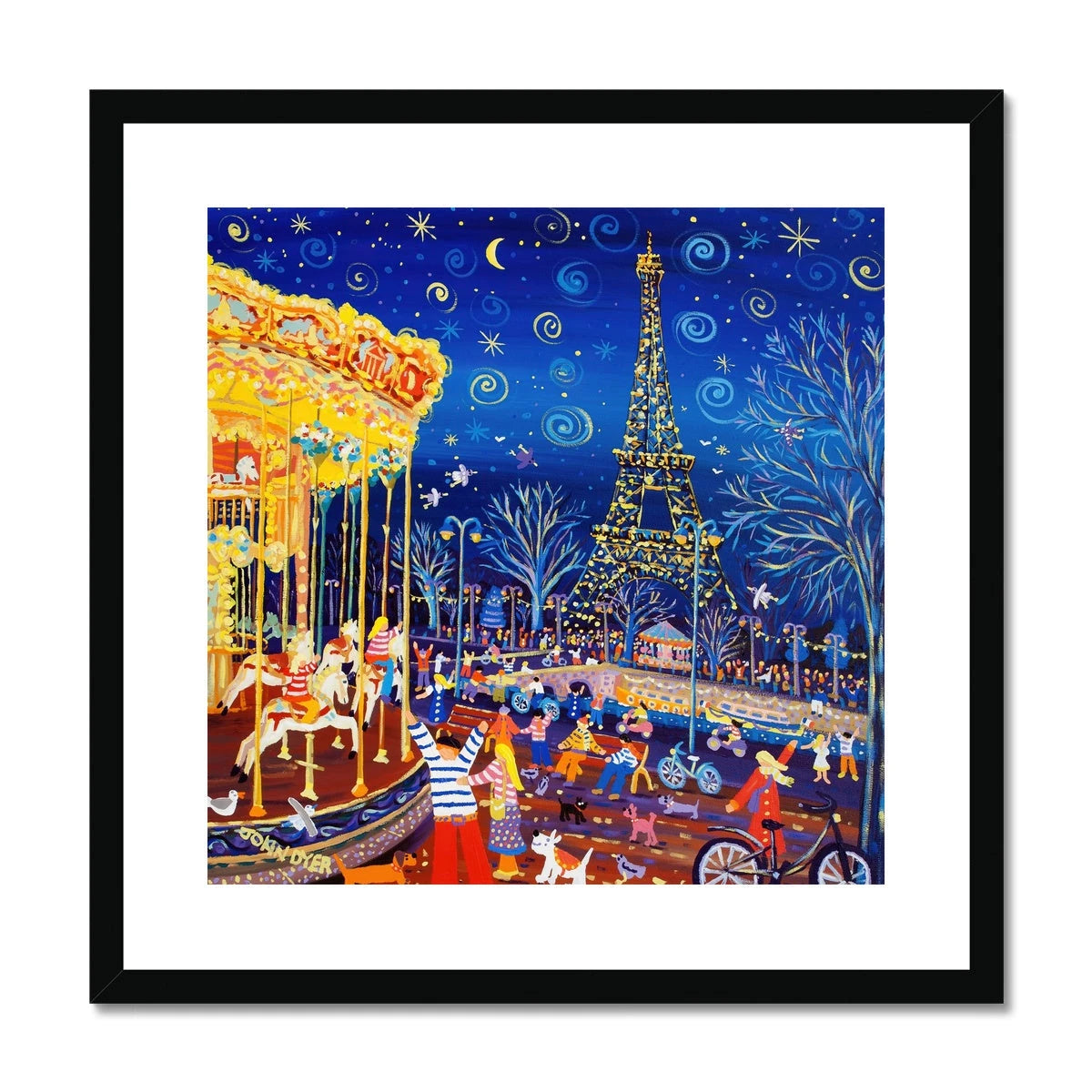John Dyer Framed Open Edition French Art Print 'Twinkling Lights and Carousel Delights, Paris, Eiffel Tower' French Art Gallery John Dyer