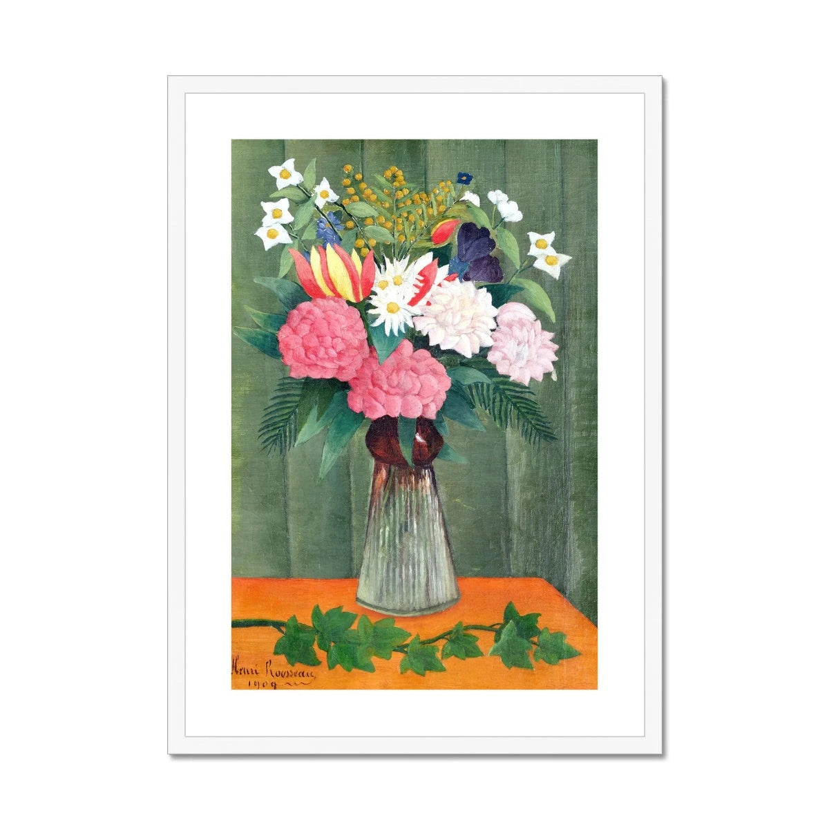 'Flowers in a Vase'. Garden Flowers. Still Life by Henri Rousseau. Framed Open Edition Fine Art Print. Historic Art Henri Rousseau