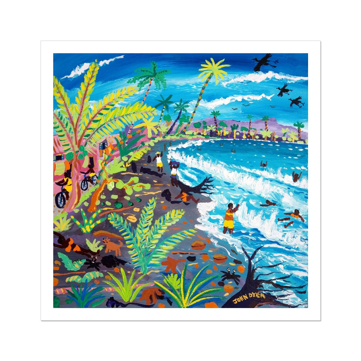 John Dyer Fine Art Print. Open Edition Cornish Art Print. 'Caribbean Beach Life, Costa Rica'. Caribbean Art Gallery John Dyer