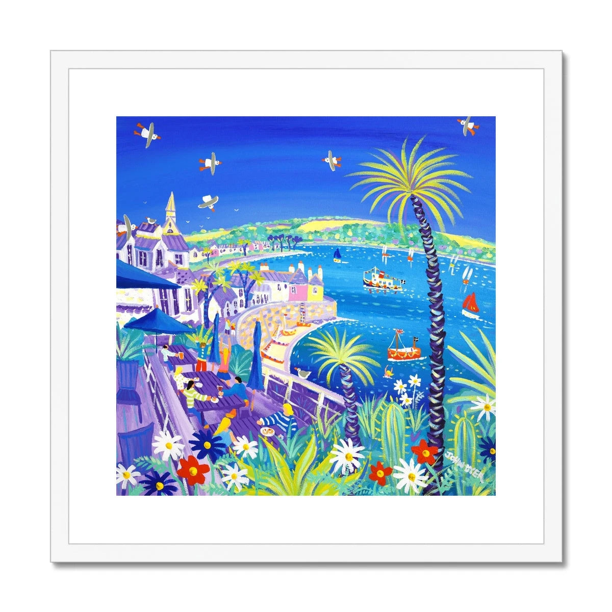 John Dyer Framed Open Edition Cornish Art Print. 'Teatime Treats at the Tresanton Hotel, St Mawes'. Cornwall Art Gallery John Dyer