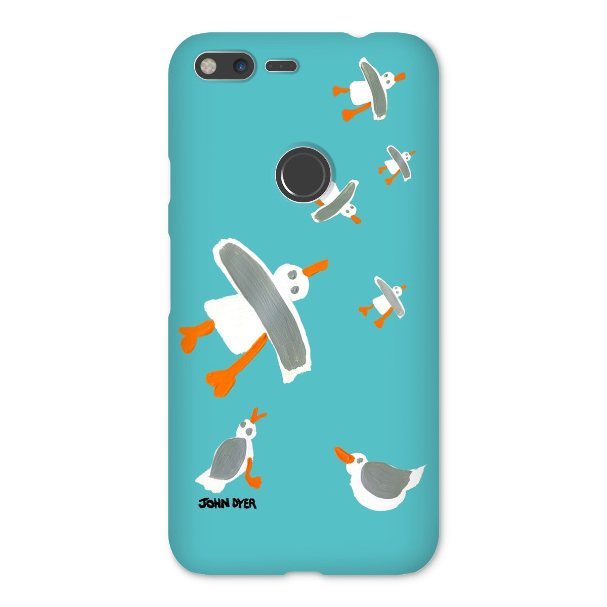 Snap Art Phone Case. Cornish Seagulls - Teal Colour. Artist John Dyer. Cornwall Art Gallery