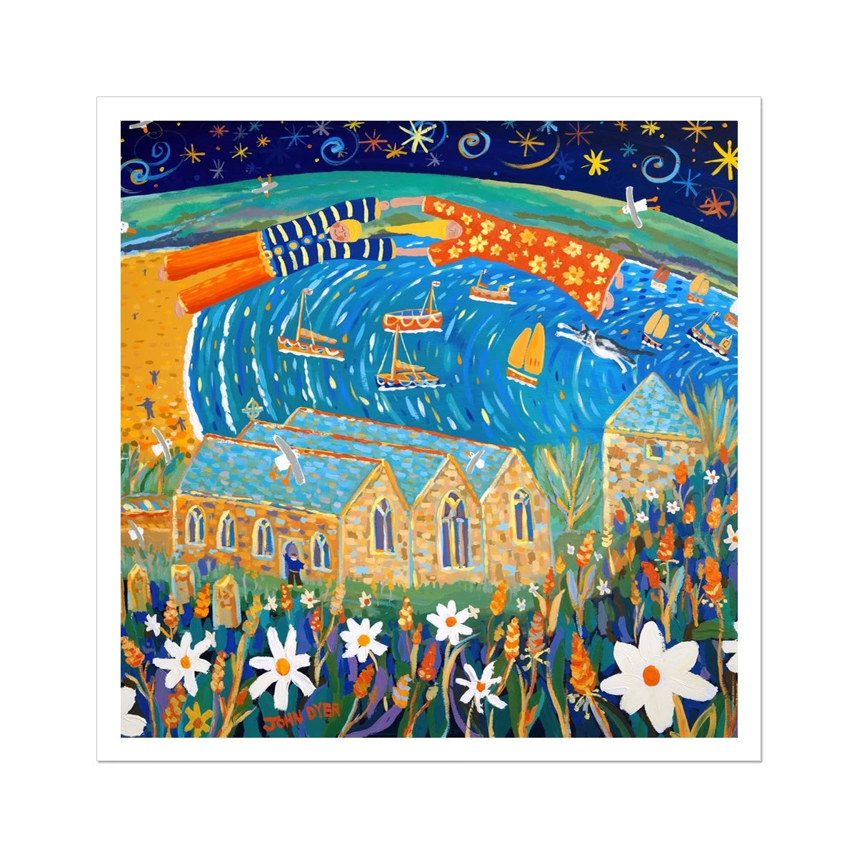 John Dyer Fine Art Print. Open Edition Cornish Art Print. 'Love Story, Gunwalloe, Church Cove'. Cornwall Art Gallery John Dyer