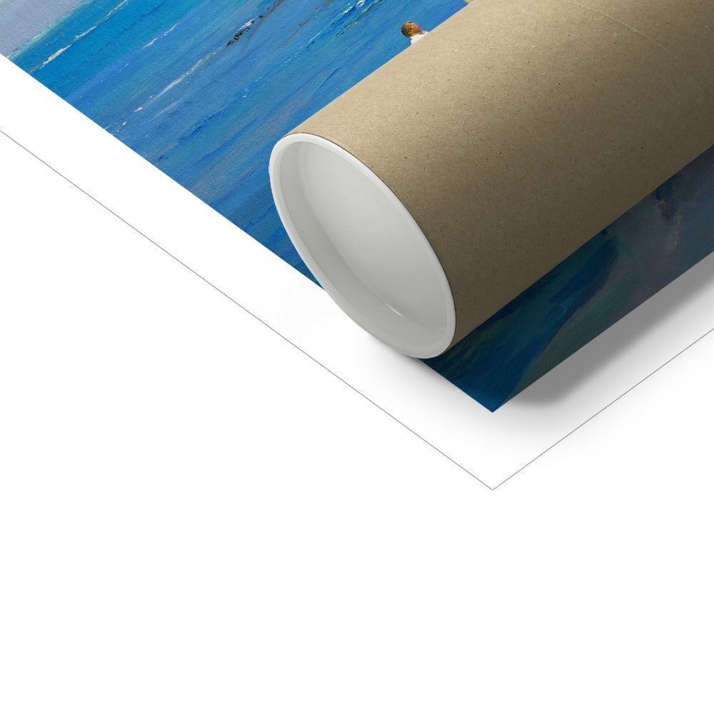 Ted Dyer Fine Art Print. Open Edition Cornish Art Print. 'White Sails and Agapanthus, Castle Beach, Falmouth'. Cornwall Art Gallery