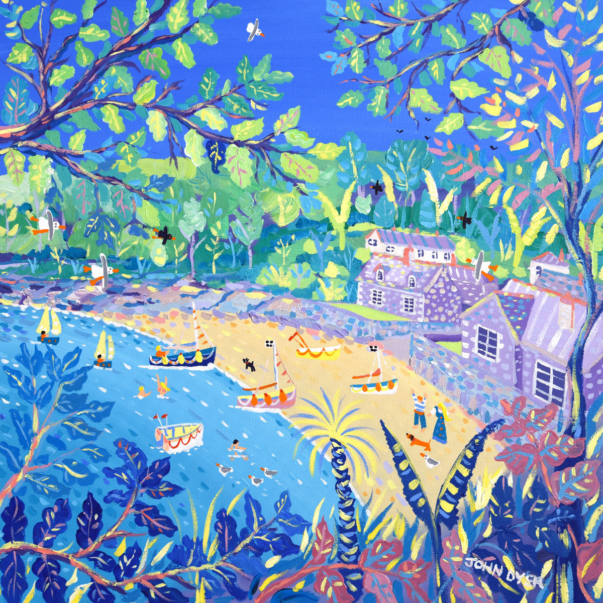 Limited Edition Print by Cornish Artist John Dyer. 'A Corner of Paradise, Durgan'. Cornwall Art Gallery Print John Dyer