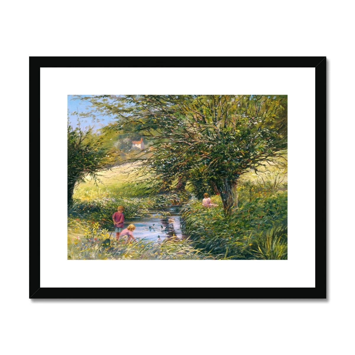 Ted Dyer Framed Open Edition Somerset Fine Art Print. 'Fishing in the Duck Pond'. Somerset Art Gallery Ted Dyer