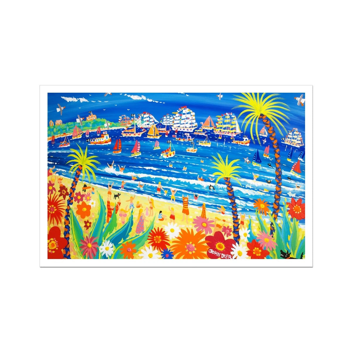 John Dyer Fine Art Print. Open Edition Cornish Art Print. 'Race Day, Tall Ships, Gyllyngvase Beach, Falmouth'. Cornwall Art Gallery John Dyer