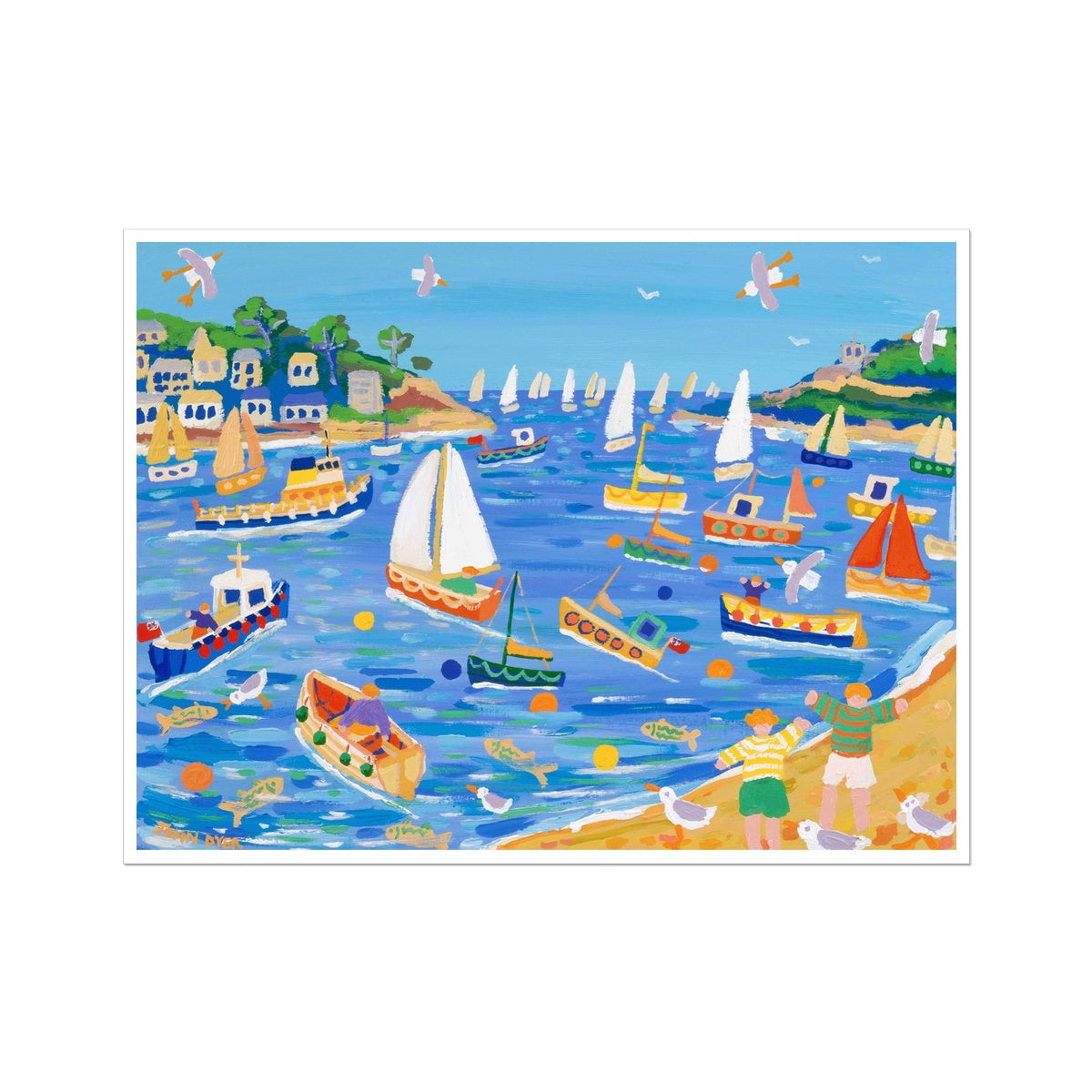 John Dyer Fine Art Print. Open Edition Cornish Art Print. 'Sunday Sailing, Fowey'. Cornwall Art Gallery