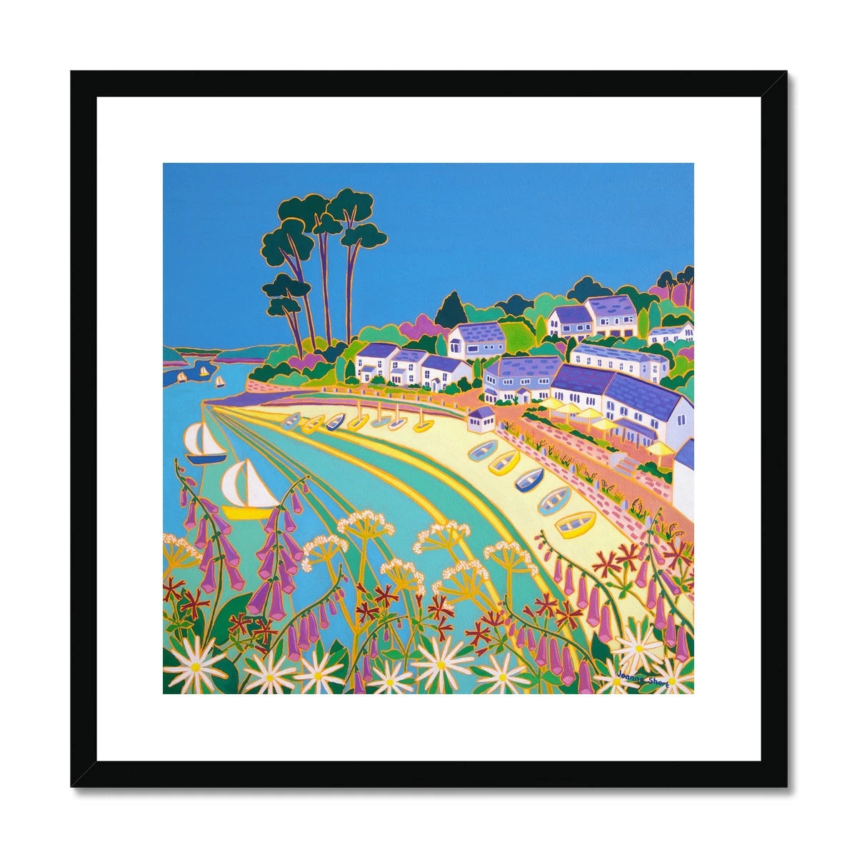 Joanne Short Framed Open Edition Cornish Fine Art Print. 'Cornish Wild Flowers, Helford Passage'. Cornwall Art Gallery Joanne Short