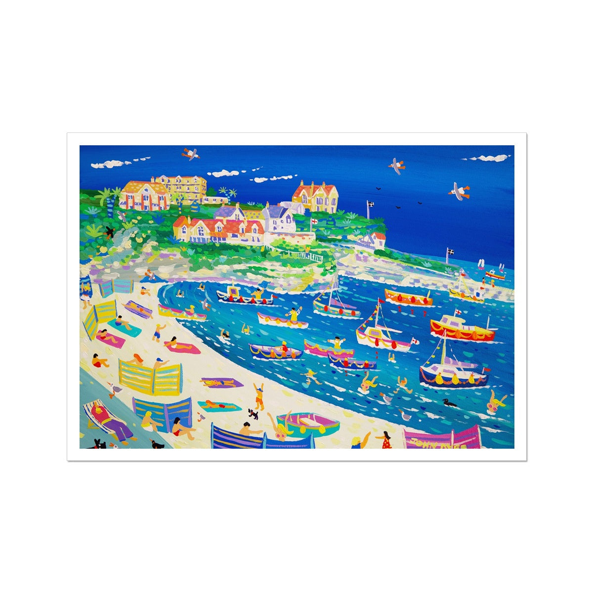 John Dyer Fine Art Print. Open Edition Cornish Art Print. 'Fun in the Harbour, Newquay'. Cornwall Art Gallery