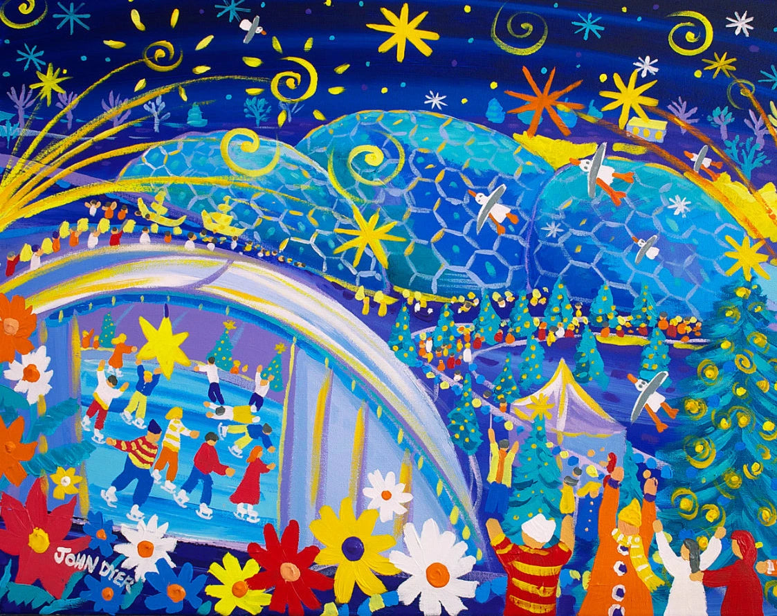 Signed Garden Print by Environmental Artist John Dyer. Ice Skating. 'A Time of Gifts, The Eden Project'. Cornish Art Gallery Print John Dyer