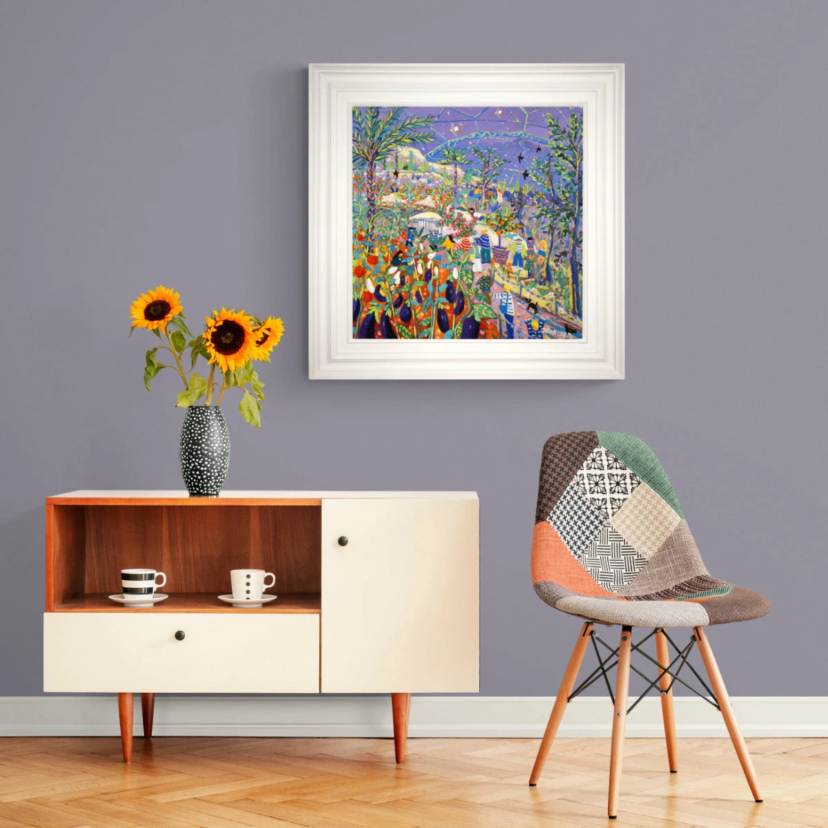 'Mediterranean Colour, Eden Project'. 24x24 inches acrylic on canvas. Garden Paintings of Cornwall by John Dyer from our Cornwall Art Gallery John Dyer