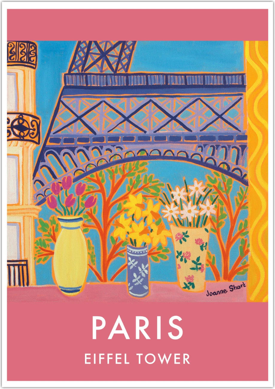 French Print of the Eiffel Tower in Paris. Vintage Style Travel Poster Art Print by Joanne Short. France Wall Art Joanne Short