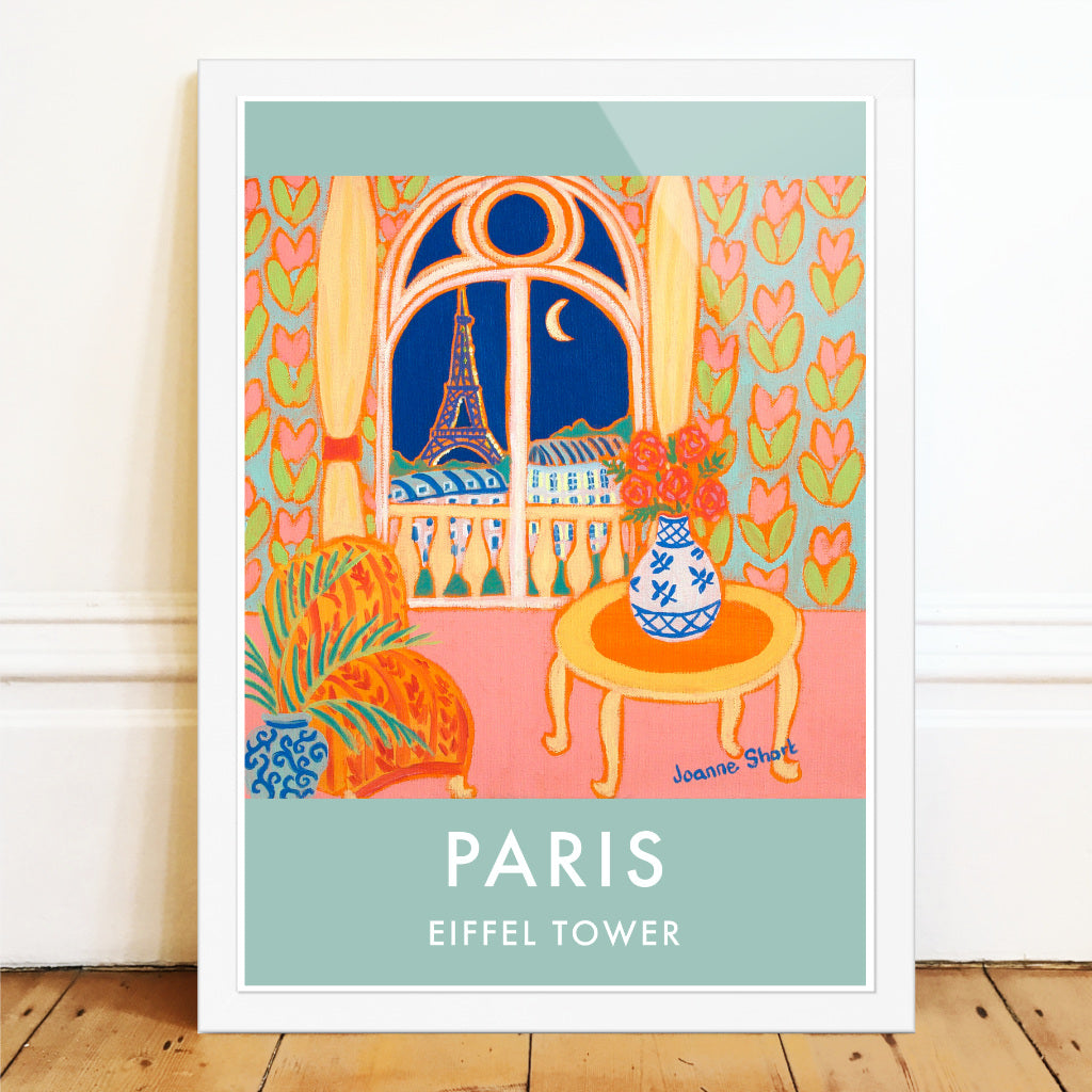 French Print of the Eiffel Tower, Paris. Vintage Style Interior Poster Art Print by Joanne Short. France Wall Art