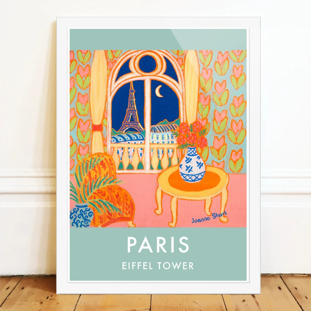 French Print of the Eiffel Tower, Paris. Vintage Style Interior Poster Art Print by Joanne Short. France Wall Art Joanne Short