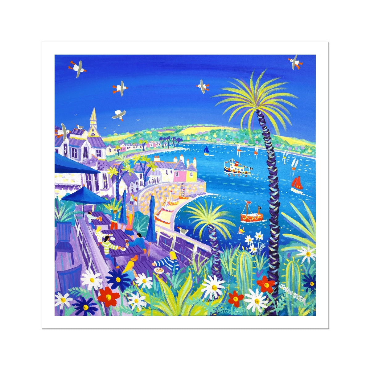 John Dyer Fine Art Print. Open Edition Cornish Art Print. 'Teatime Treats at the Tresanton Hotel, St Mawes' Cornwall Art Gallery Coastal Print