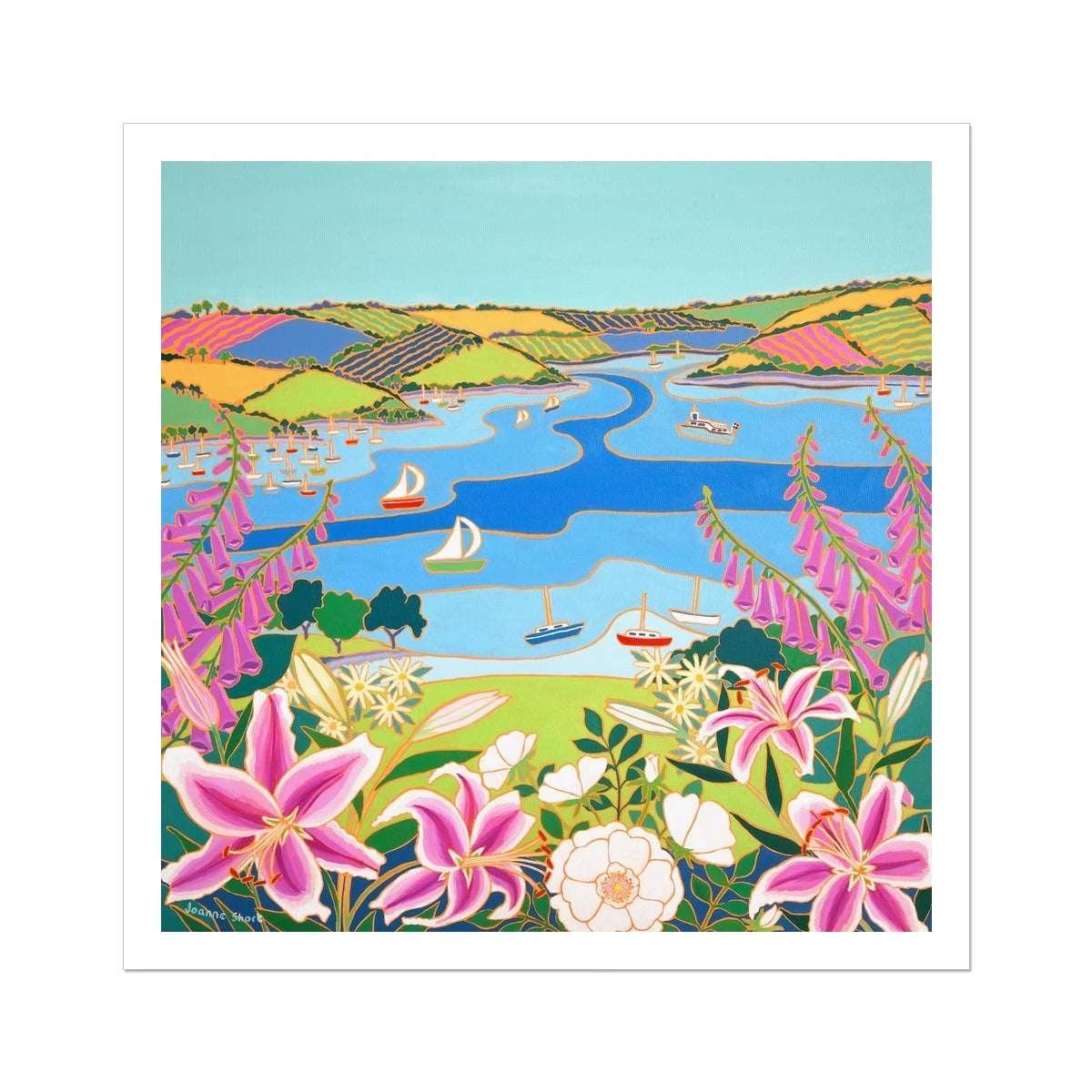Joanne Short Fine Art Open Edition Art Print. 'Wild Flowers and Wedding Lilies, Sophie's View'. Cornwall Art Gallery Joanne Short