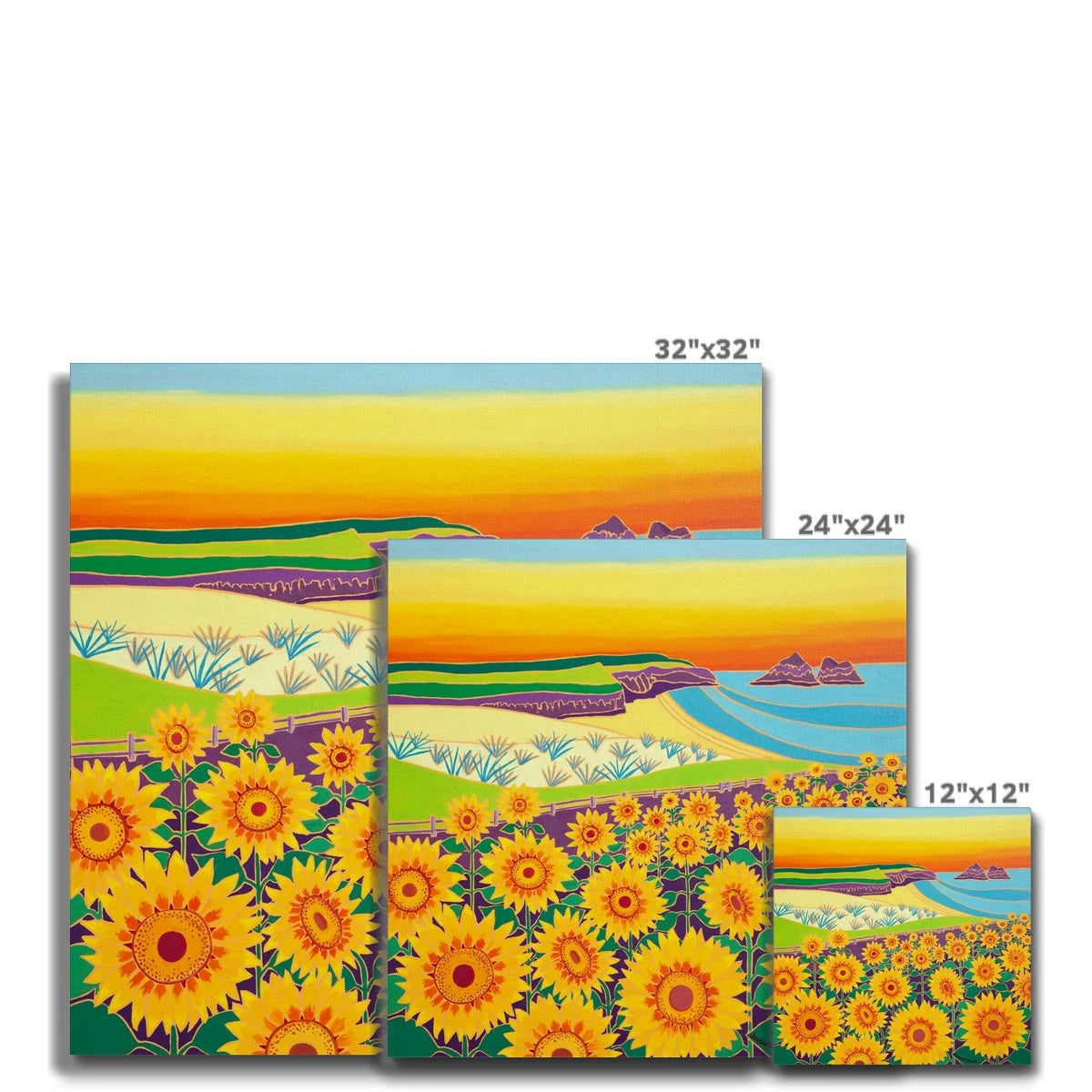 'Sunny Sunflowers, Holywell Bay Beach Sunset', Canvas Art Print by Joanne Short