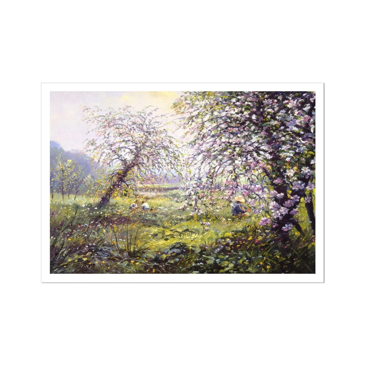 Ted Dyer Fine Art Print. Open Edition Cornish Art Print. 'Playing in the Apple Orchard'. Cornwall Art Gallery Ted Dyer